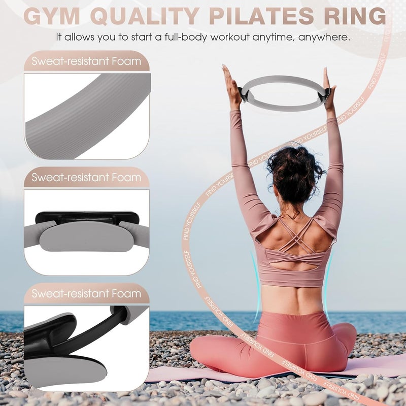 Arrowbash Set of 6 Style Pilates Home Equipment Set Pilates Essential Kit Workout Accessories 14 Magic Circle Mini Exercise Ball Yoga Strap Silicone Tension Strip Tension Band Sliding Plate - Image 3